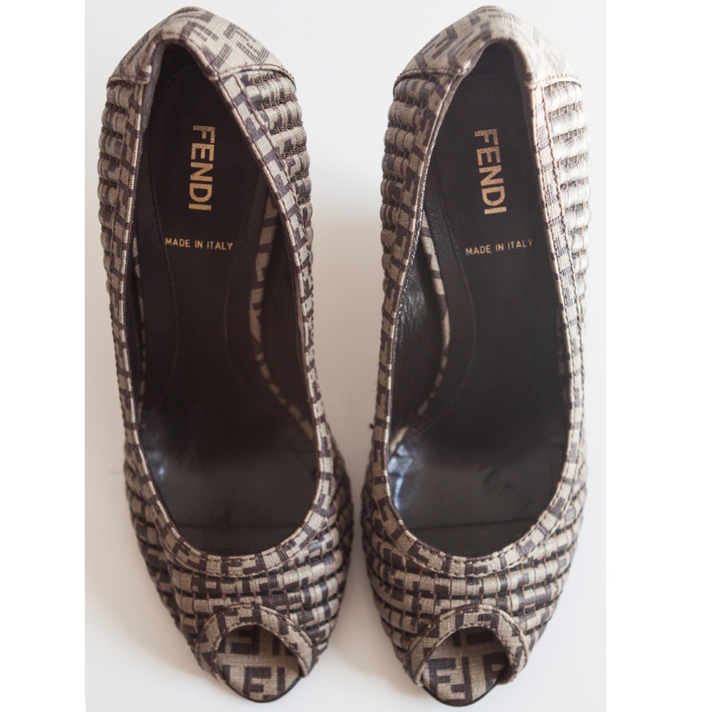 SOLD! FENDI Zucca Peep-Toe Wedges - Picture 6 of 8